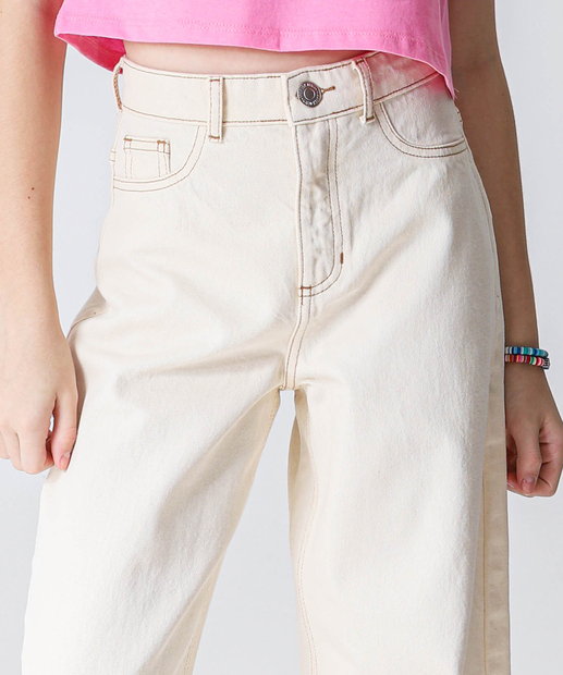  Calça Juvenil Jeans Wide Leg Tam 10 a 16 Marisa Off White