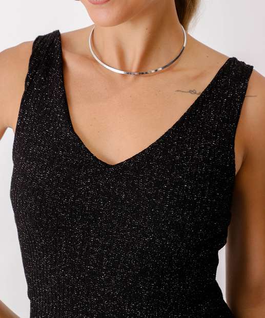 Macacão Feminino Pantalona Brilho Lurex Marisa Preto