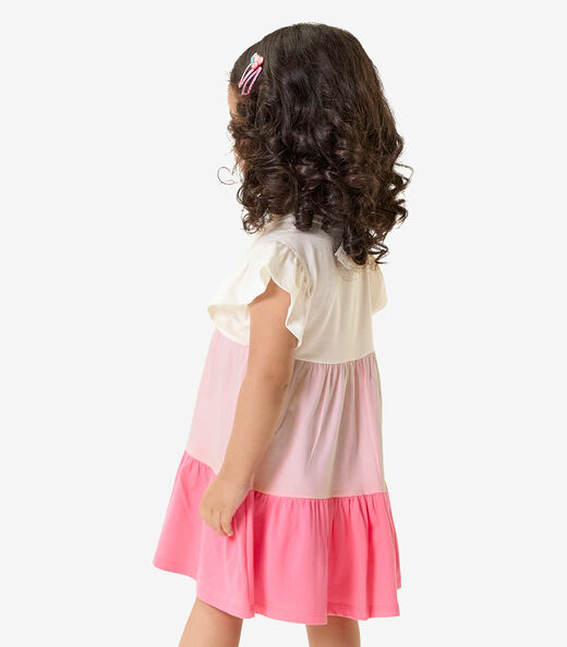 Vestido Infantil  Meia Malha Com Estampa Rovi Kids Rosa