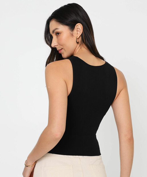 Blusa Regata Feminina Canelada Sem Costura Marisa Preta