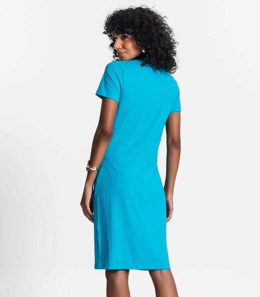 Vestido Feminino Em Ribana Canelada Rovitex Azul