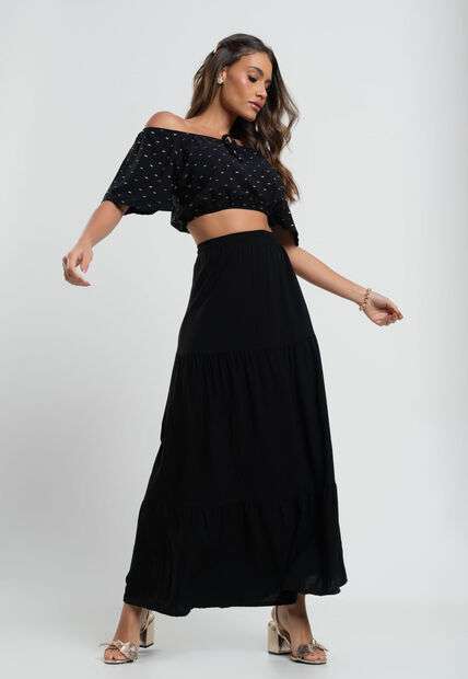 Cropped Ciganinha Viscose Com Lurex Preto Salvatore Fashion