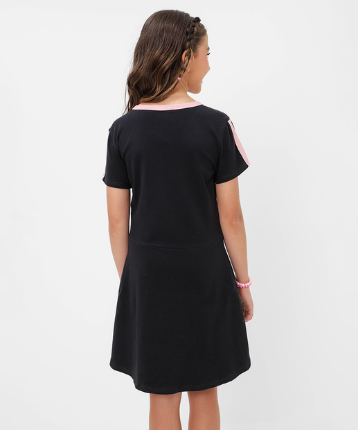 Vestido Juvenil Estampado Manga Curta Marisa 10 a 16 Preto