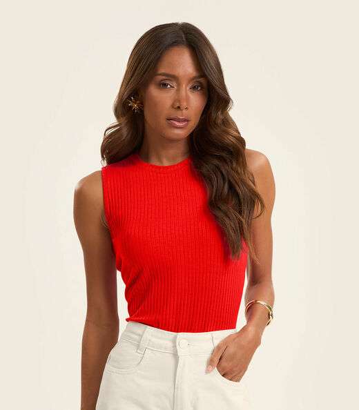 Regata Feminina Ribana Canelada Rovitex Laranja