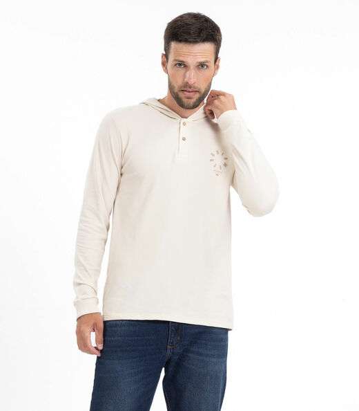 Camiseta Masculina Manga Longa Com Capuz Diametro Bege