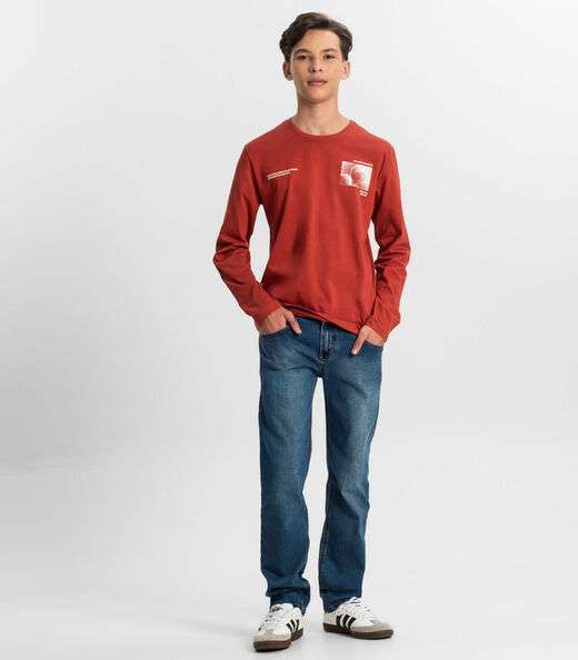 Camiseta Juvenil Masculina Manga Longa Minty Vermelho