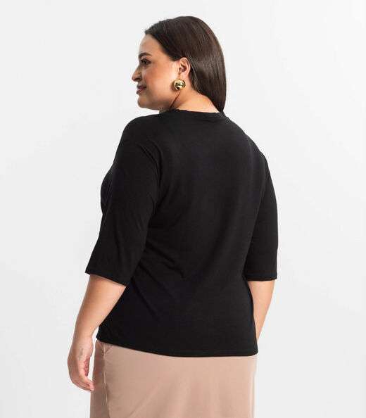 Blusa Feminina Plus Size Manga 3/4 Secret Glam Preto