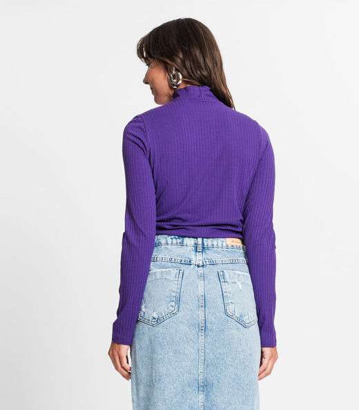 Blusa Manga Longa Canelada Rovitex Roxo