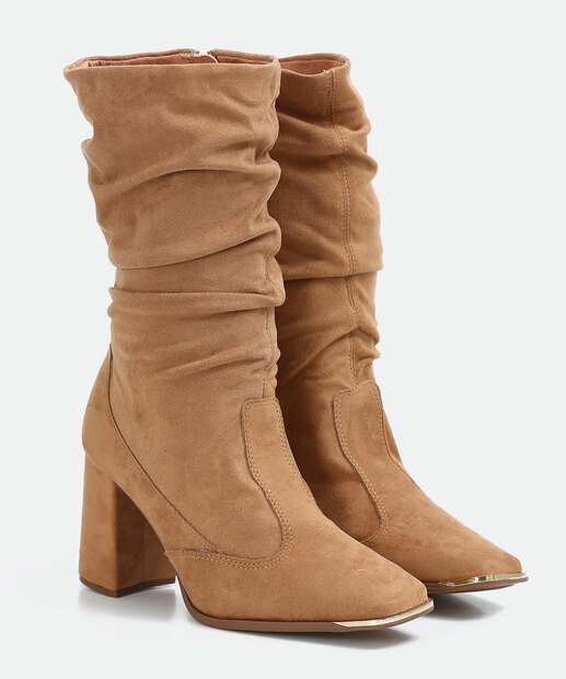 Bota Feminina Cano Alto Franzido Salto Grosso Vizzano 