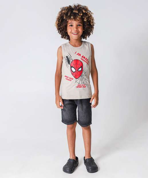 Regata Infantil Homem Aranha Tam 4 a 10 Bege