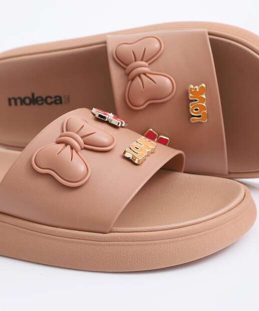 Chinelo Feminino Slide Laço Moleca Bege