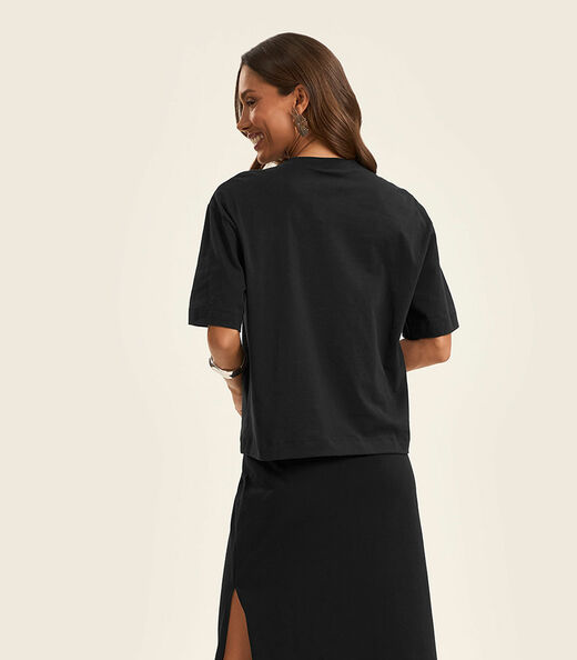 T- Shirt Box Feminina em Meia Malha Rovitex Preto