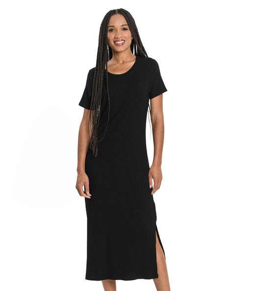 Vestido Midi Ribana Canelada Básico Rovitex Preto