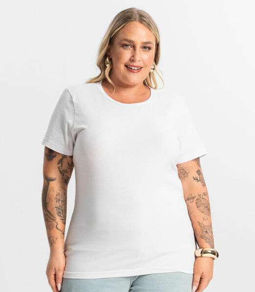 Blusa Feminina Cotton Manga Curta KO Branco