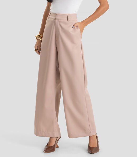 Calça Feminina Pantalona em Tecido Dianna Bege