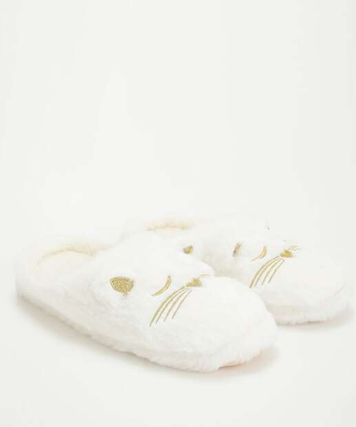 Pantufa Feminina Pelúcia Bordado Gato Marisa