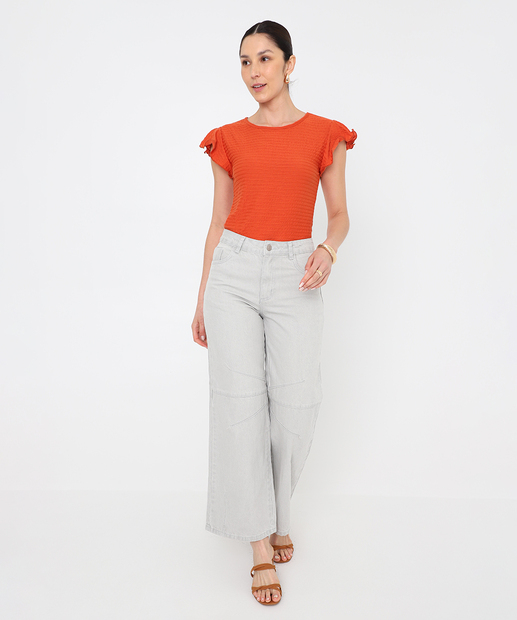 Blusa Feminina Babado Textura Marisa laranja