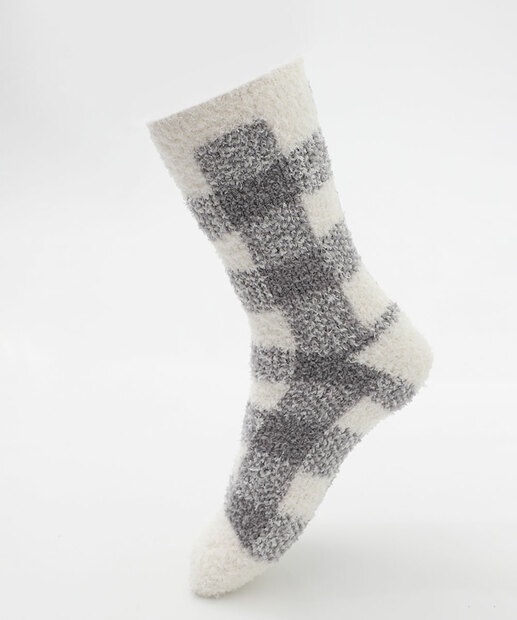 Meia Feminina Cano Médio Chenille Xadrez Marisa Cinza