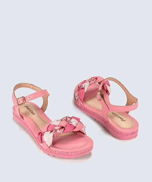 Sandália Infantil Tiras Trançadas Pink Cats 