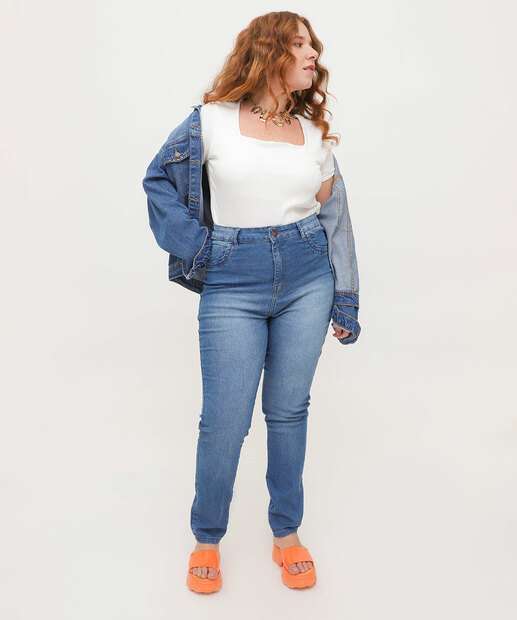 Calça Plus Size Feminina Jeans Skinny Cintura Alta