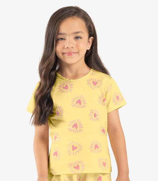 Pijama Infantil Feminino Meia Malha Rovi Kids Amarelo