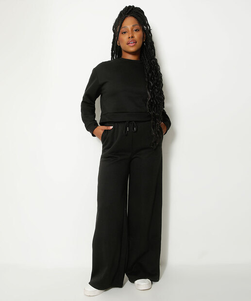 Calça Wide Leg Moletom Feminina Marisa