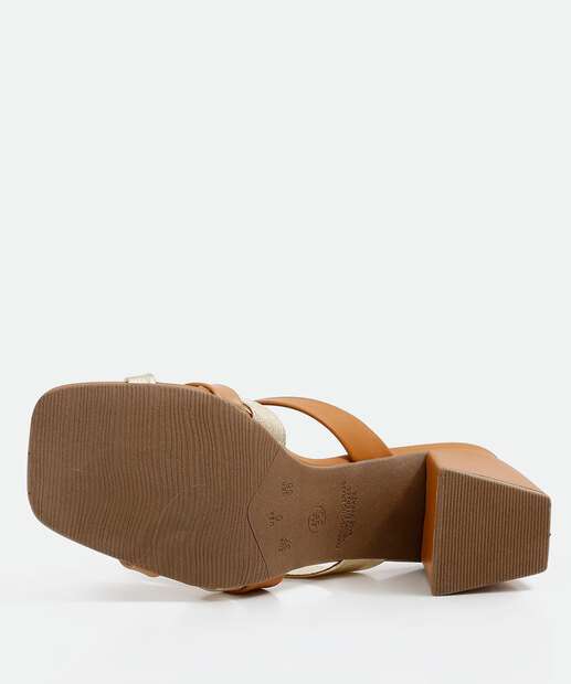 Tamanco Feminino Salto Grosso Tiras Metalizadas Marisa