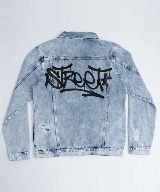 Jaqueta Masculina Jeans Destroyed Estampa Frase MR