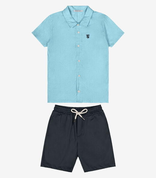 Conjunto Menino Camisa Com Bermuda Trick Nick Azul