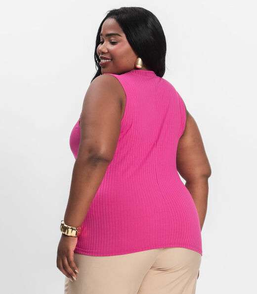 Regata Plus Size Em Ribana Canelada Secret Glam Rosa