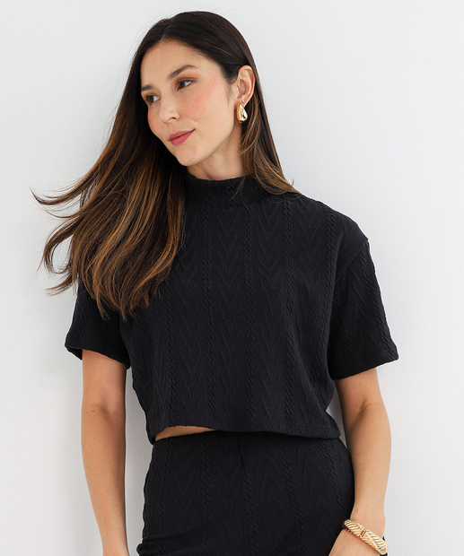 Image_Blusa Cropped Feminino Jacquard Textura Marisa Preto