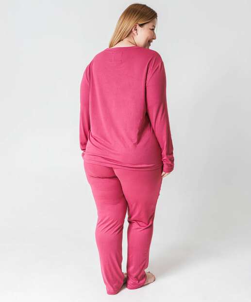 Pijama Plus Size Feminino Manga Longa Marisa Rosa