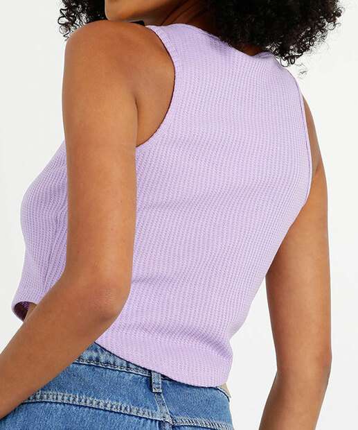 Blusa Cropped Regata Feminina Com Bordado 