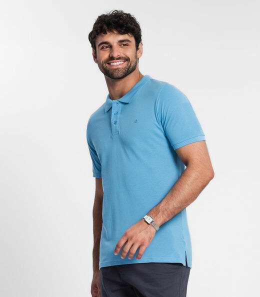Camisa Polo Masculina Em Piquet Diametro Azul