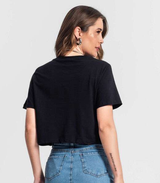 Camiseta Feminina Em Meia Malha Rovitex Preto