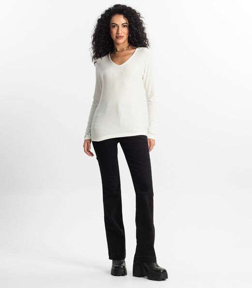 Blusa Manga Longa Em Ribana Canelada Rovitex Bege