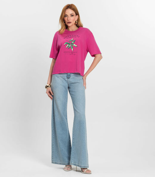 Camiseta Feminino Manga Curta Meia Malha Endless Rosa