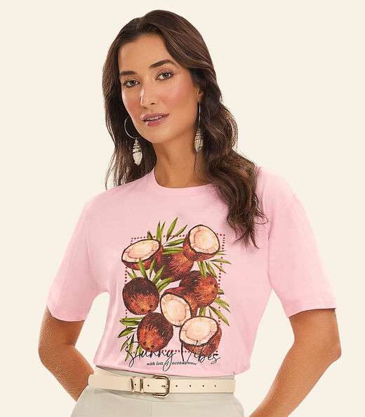 T- Shirt Feminina Meia Malha Rovitex Rosa
