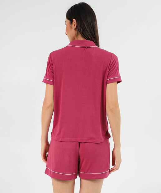 Pijama Feminino Americano Curto com Botões Marisa Vinho