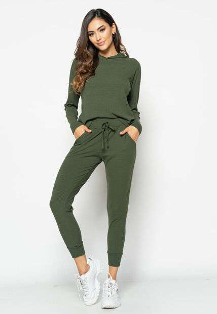 Casaco  Comfy Malha Canelada Com Capuz Verde