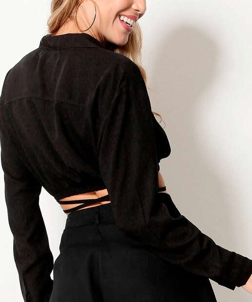 Camisa Cropped Feminina Manga Longa 