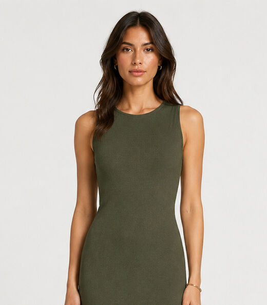 Vestido Midi Feminino Em Ribana Infinita Cor Verde