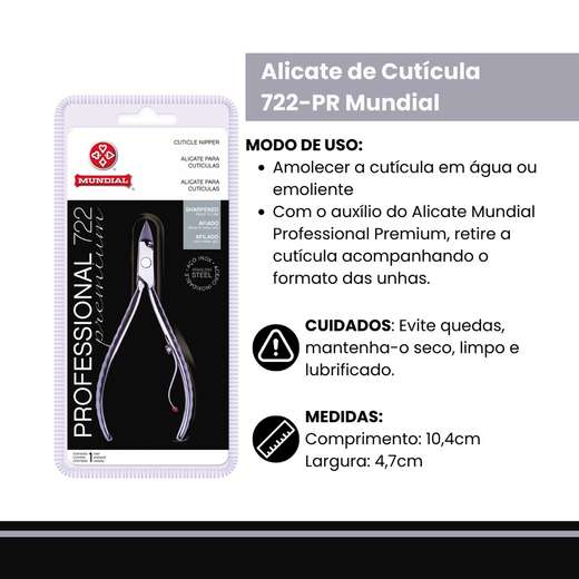 Kit c/2 unidades Alicate cuticula inox 722 professional premium mundial