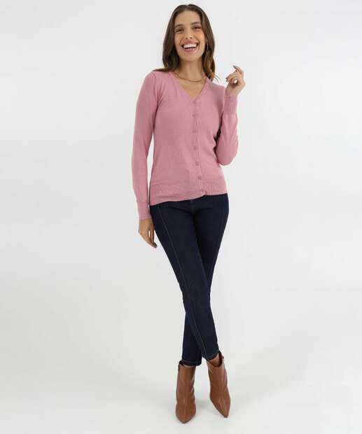 Cardigan Feminino Botões Alongado Marisa Rosa