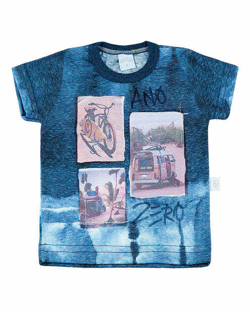 Conjunto Bebê Malha Reciclato Estampada Manchada Kombi - Marinho