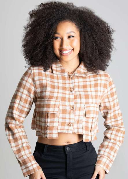 Blazer Xadrez Cropped Sawary - 277976