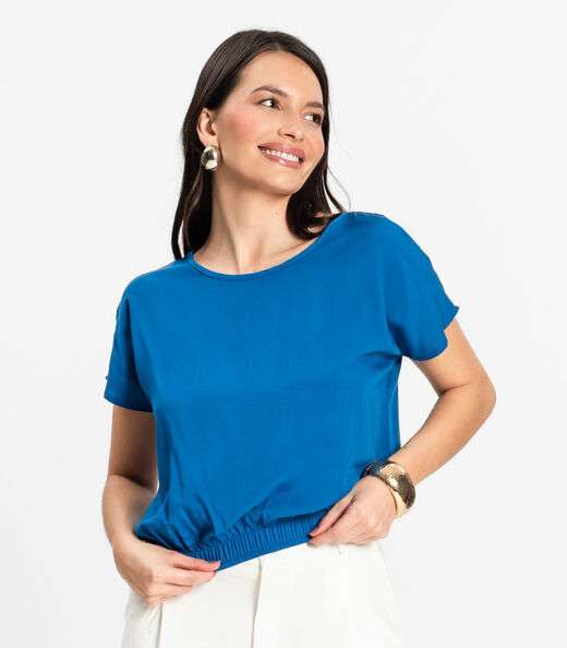 Blusa Feminina manga curta Infinita Cor Azul