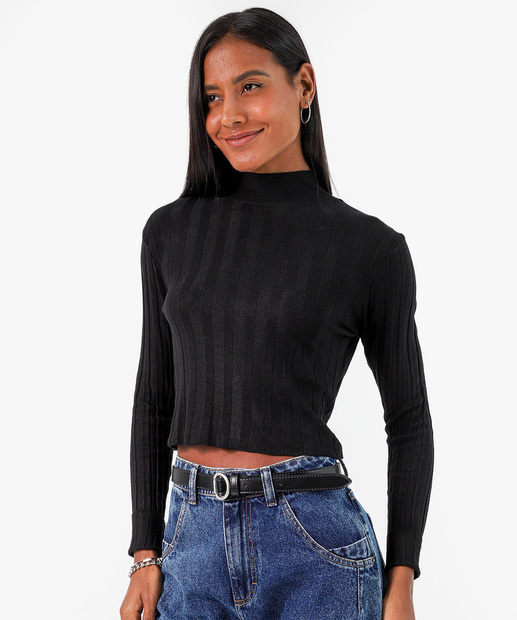 Image_Suéter Feminino Cropped Gola Alta Marisa Preto