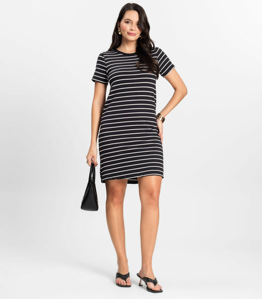 Vestido Feminino Listrado Rovitex Preto