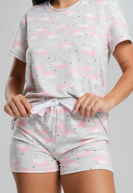 Pijama Short e Blusa M/C Malha Nuvem Cinza Salvatore Fashion